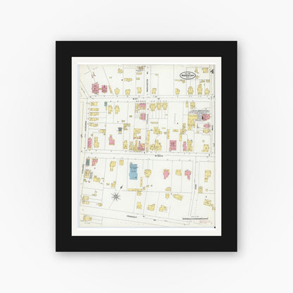Old map wall art mockup — black gallery frame with white mat — Sanborn Fire Insurance Map from Moorestown, Burlington County, New Jersey (1905), Sheet #0004