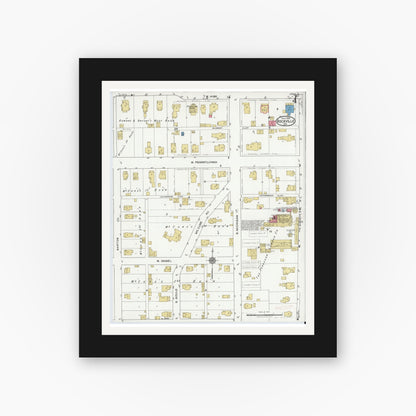 Old map wall art mockup — black gallery frame with white mat — Sanborn Fire Insurance Map from Rockville, Parke County, Indiana (1921), Sheet #0004