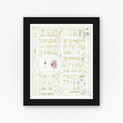 Old map wall art mockup — black gallery frame with white mat — Sanborn Fire Insurance Map from Chisholm, Saint Louis County, Minnesota (1912), Sheet #0004