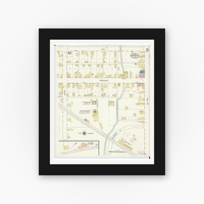 Old map wall art mockup — black gallery frame with white mat — Sanborn Fire Insurance Map from New Paris, Preble County, Ohio (1911), Sheet #0003