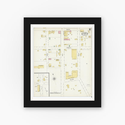 Old map wall art mockup — black gallery frame with white mat — Sanborn Fire Insurance Map from Warrenton, Warren County, North Carolina (1896), Sheet #0002
