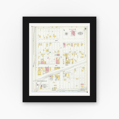 Old map wall art mockup — black gallery frame with white mat — Sanborn Fire Insurance Map from Deshler, Henry County, Ohio (1900), Sheet #0003