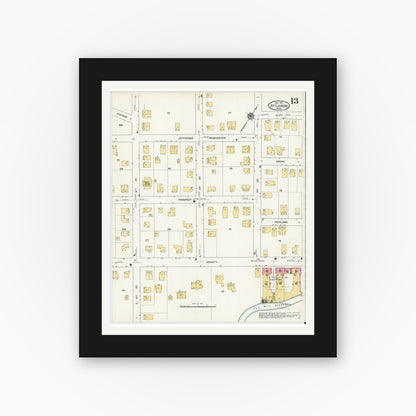Old map wall art mockup — black gallery frame with white mat — Sanborn Fire Insurance Map from Attleboro, Bristol County, Massachusetts (1911), Sheet #0013