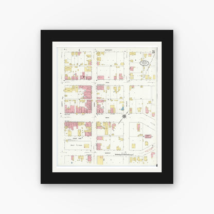 Old map wall art mockup — black gallery frame with white mat — Sanborn Fire Insurance Map from Vevay, Switzerland County, Indiana (1911), Sheet #0003