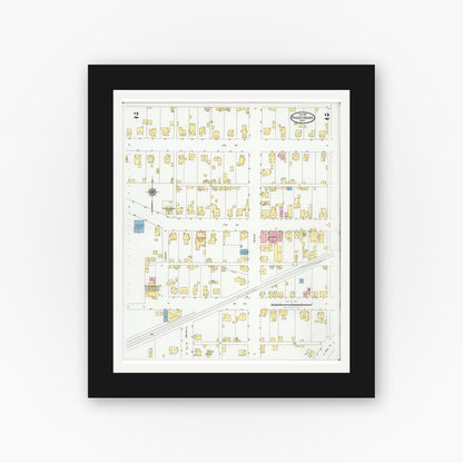 Old map wall art mockup — black gallery frame with white mat — Sanborn Fire Insurance Map from Frazeysburg, Muskingum County, Ohio (1928), Sheet #0002