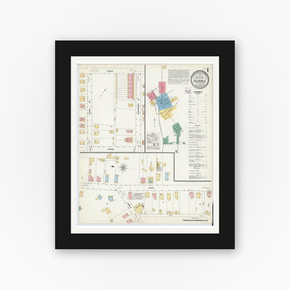 Old map wall art mockup — black gallery frame with white mat — Sanborn Fire Insurance Map from Sellersville, Bucks County, Pennsylvania (1908) - Complete Map Set