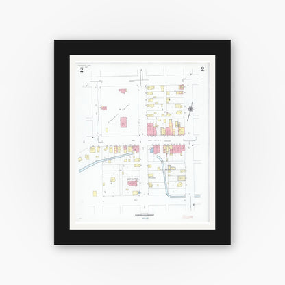 Old map wall art mockup — black gallery frame with white mat — Sanborn Fire Insurance Map from Henderson, Sibley County, Minnesota (1947), Sheet #0002