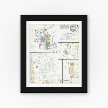 Old map wall art mockup — black gallery frame with white mat — Sanborn Fire Insurance Map from Grayville, White And Edwards Counties, Illinois (1900), Sheet #0001