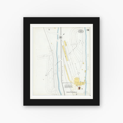 Old map wall art mockup — black gallery frame with white mat — Sanborn Fire Insurance Map from Orange, Orange County, Texas (1901), Sheet #0012
