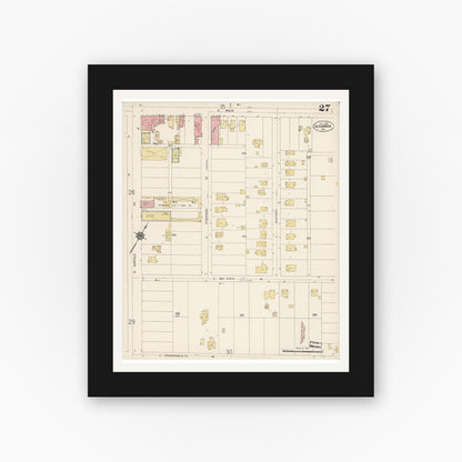 Old map wall art mockup — black gallery frame with white mat — Sanborn Fire Insurance Map from Alhambra, Los Angeles County, California (1912), Sheet #0027