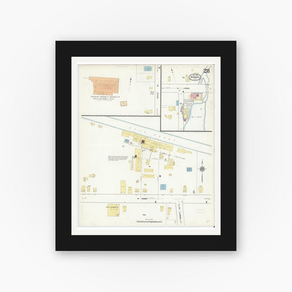 Old map wall art mockup — black gallery frame with white mat — Sanborn Fire Insurance Map from Newark, Wayne County, New York (1912), Sheet #0028