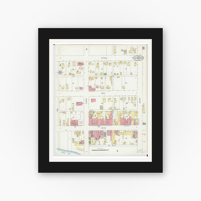 Old map wall art mockup — black gallery frame with white mat — Sanborn Fire Insurance Map from Oak Harbor, Ottawa County, Ohio (1898), Sheet #0003