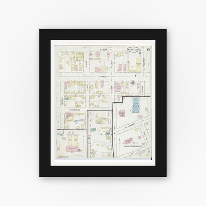 Old map wall art mockup — black gallery frame with white mat — Sanborn Fire Insurance Map from Massillon, Stark County, Ohio (1887), Sheet #0006