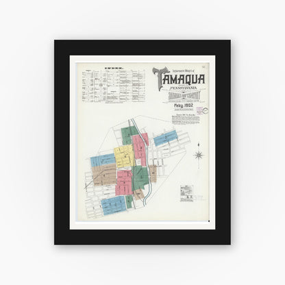 Old map wall art mockup — black gallery frame with white mat — Sanborn Fire Insurance Map from Tamaqua, Schuylkill County, Pennsylvania (1902) - Complete Map Set