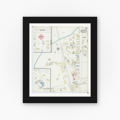 Old map wall art mockup — black gallery frame with white mat — Sanborn Fire Insurance Map from Beloit, Rock County, Wisconsin (1890), Sheet #0004