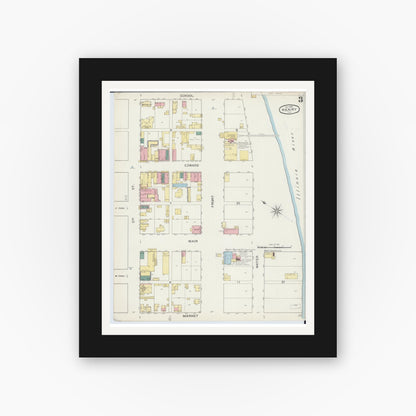 Old map wall art mockup — black gallery frame with white mat — Sanborn Fire Insurance Map from Henry, Marshall County, Illinois (1893), Sheet #0003