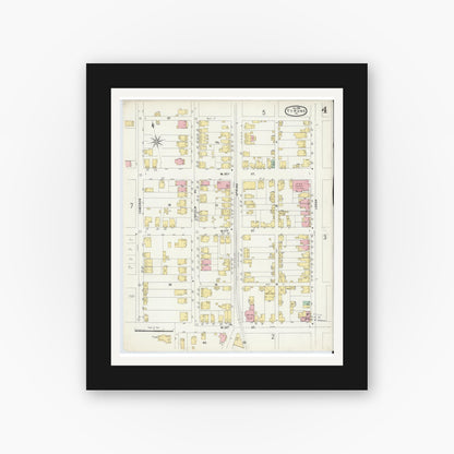 Old map wall art mockup — black gallery frame with white mat — Sanborn Fire Insurance Map from Tyrone, Blair County, Pennsylvania (1896), Sheet #0004