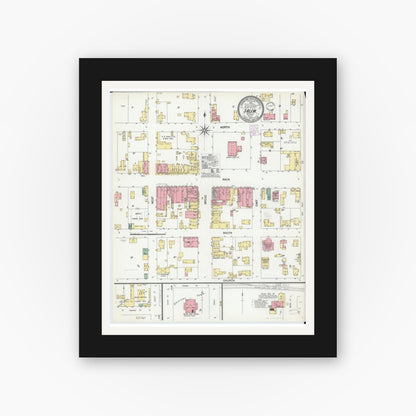 Old map wall art mockup — black gallery frame with white mat — Sanborn Fire Insurance Map from Salem, Marion County, Illinois (1902), Sheet #0001