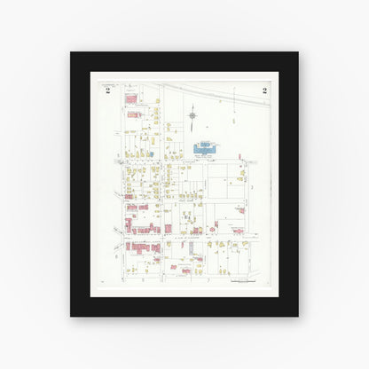 Old map wall art mockup — black gallery frame with white mat — Sanborn Fire Insurance Map from Williamsburg, Independent Cities, Virginia (1933), Sheet #0002