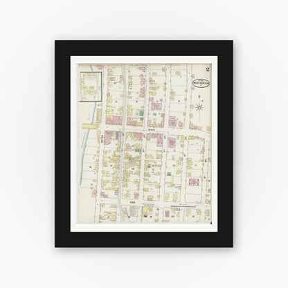 Old map wall art mockup — black gallery frame with white mat — Sanborn Fire Insurance Map from West Newton, Westmoreland County, Pennsylvania (1899), Sheet #0002