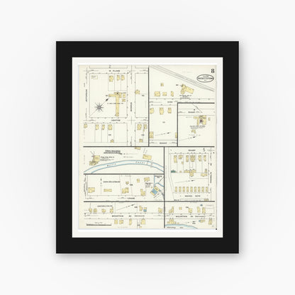 Old map wall art mockup — black gallery frame with white mat — Sanborn Fire Insurance Map from Hackettstown, Warren County, New Jersey (1909), Sheet #0008