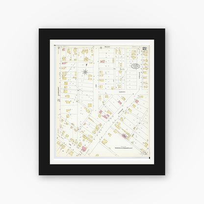 Old map wall art mockup — black gallery frame with white mat — Sanborn Fire Insurance Map from Tiffin, Seneca County, Ohio (1908), Sheet #0021