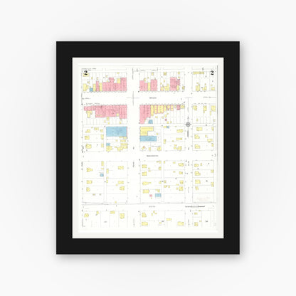 Old map wall art mockup — black gallery frame with white mat — Sanborn Fire Insurance Map from Story City, Story County, Iowa (1932), Sheet #0002