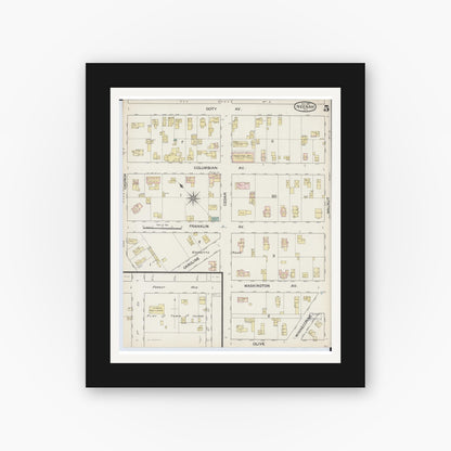 Old map wall art mockup — black gallery frame with white mat — Sanborn Fire Insurance Map from Neenah, Winnebago County, Wisconsin (1887), Sheet #0005