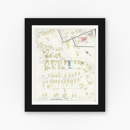 Old map wall art mockup — black gallery frame with white mat — Sanborn Fire Insurance Map from Scotia, Schenectady County, New York (1914), Sheet #0005