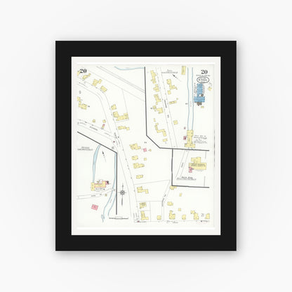 Old map wall art mockup — black gallery frame with white mat — Sanborn Fire Insurance Map from Athol, Worcester County, Massachusetts (1936), Sheet #0020