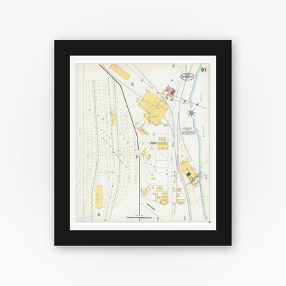 Old map wall art mockup — black gallery frame with white mat — Sanborn Fire Insurance Map from Beaumont, Jefferson County, Texas (1902), Sheet #0016