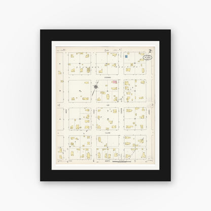 Old map wall art mockup — black gallery frame with white mat — Sanborn Fire Insurance Map from Plano, Kendall County, Illinois (1921), Sheet #0002