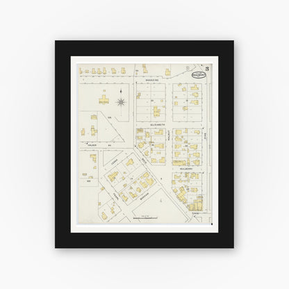 Old map wall art mockup — black gallery frame with white mat — Sanborn Fire Insurance Map from Beaumont, Jefferson County, Texas (1894), Sheet #0003