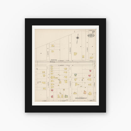 Old map wall art mockup — black gallery frame with white mat — Sanborn Fire Insurance Map from Merchantville, Camden County, New Jersey (1921), Sheet #0017