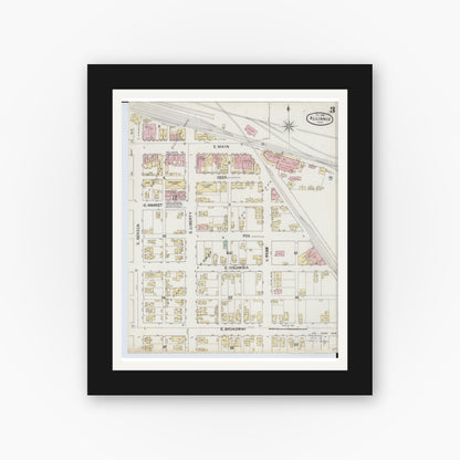 Old map wall art mockup — black gallery frame with white mat — Sanborn Fire Insurance Map from Alliance, Stark County, Ohio (1888), Sheet #0003