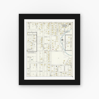 Old map wall art mockup — black gallery frame with white mat — Sanborn Fire Insurance Map from Lakeland, Polk County, Florida (1917), Sheet #0015