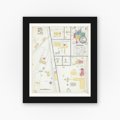 Old map wall art mockup — black gallery frame with white mat — Sanborn Fire Insurance Map from Pittsburg, Camp County, Texas (1901) - Complete Map Set