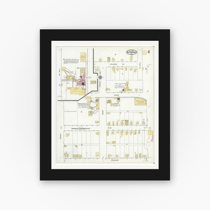 Old map wall art mockup — black gallery frame with white mat — Sanborn Fire Insurance Map from Whitewright, Grayson County, Texas (1920), Sheet #0004