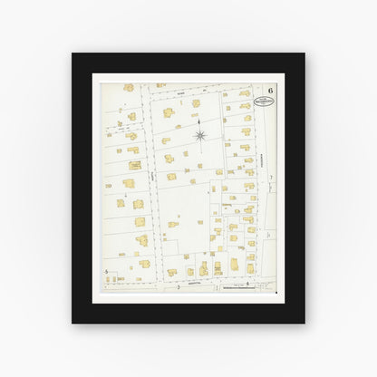 Old map wall art mockup — black gallery frame with white mat — Sanborn Fire Insurance Map from Nacogdoches, Nacogdoches County, Texas (1906), Sheet #0006