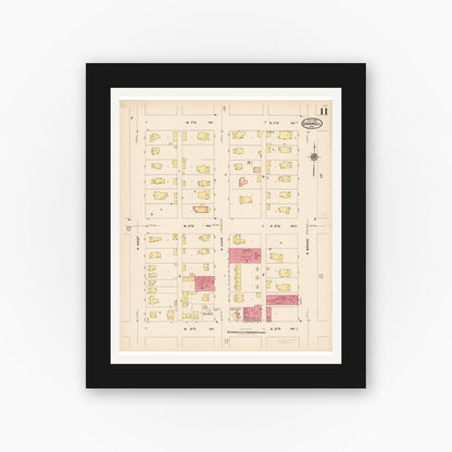 Old map wall art mockup — black gallery frame with white mat — Sanborn Fire Insurance Map from Grinnell, Poweshiek County, Iowa (1922), Sheet #0011