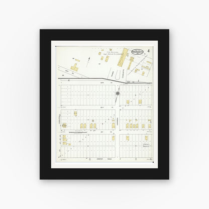 Old map wall art mockup — black gallery frame with white mat — Sanborn Fire Insurance Map from North Kansas City, Clay County, Missouri (1918), Sheet #0004