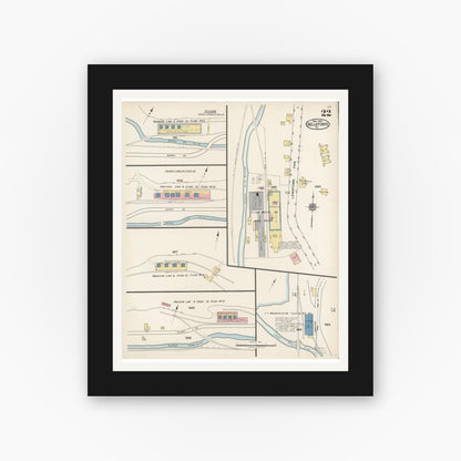 Old map wall art mockup — black gallery frame with white mat — Sanborn Fire Insurance Map from Bellefonte, Centre County, Pennsylvania (1922), Sheet #0022