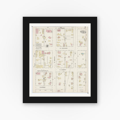Old map wall art mockup — black gallery frame with white mat — Sanborn Fire Insurance Map from Mankato, Blue Earth County, Minnesota (1884), Sheet #0007