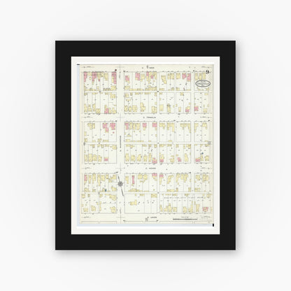 Old map wall art mockup — black gallery frame with white mat — Sanborn Fire Insurance Map from Circleville, Pickaway County, Ohio (1914), Sheet #0009