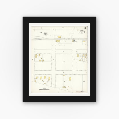 Old map wall art mockup — black gallery frame with white mat — Sanborn Fire Insurance Map from Galt, Sacramento County, California (1895), Sheet #0003