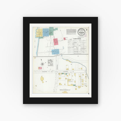 Old map wall art mockup — black gallery frame with white mat — Sanborn Fire Insurance Map from Irvington, Westchester County, New York (1905), Sheet #0001