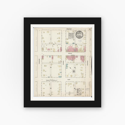 Old map wall art mockup — black gallery frame with white mat — Sanborn Fire Insurance Map from Slater, Saline County, Missouri (1883) - Complete Map Set