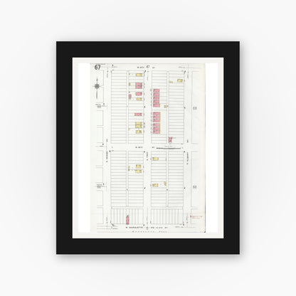 Old map wall art mockup — black gallery frame with white mat — Sanborn Fire Insurance Map from Chicago, Cook County, Illinois (1920), Sheet #0067