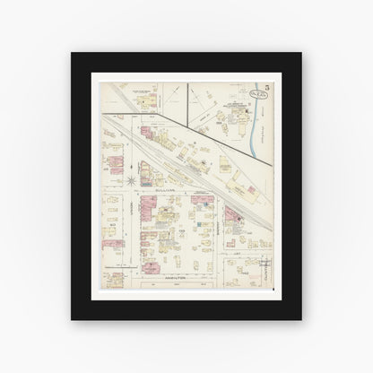 Old map wall art mockup — black gallery frame with white mat — Sanborn Fire Insurance Map from Olean, Cattaraugus County, New York (1886), Sheet #0005