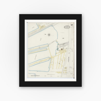 Old map wall art mockup — black gallery frame with white mat — Sanborn Fire Insurance Map from Muskegon, Muskegon County, Michigan (1887), Sheet #0018